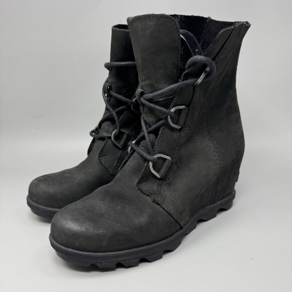 Sorel Joan of Arctic Wedge II Ankle Boots Womens 10 Black Leather Booties - Picture 3 of 9